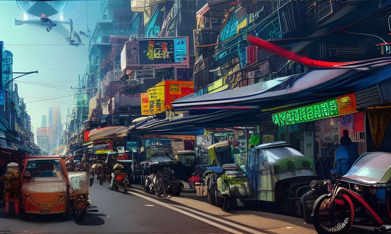Sci-Fi Saigon Scene in Cel-Shaded Style