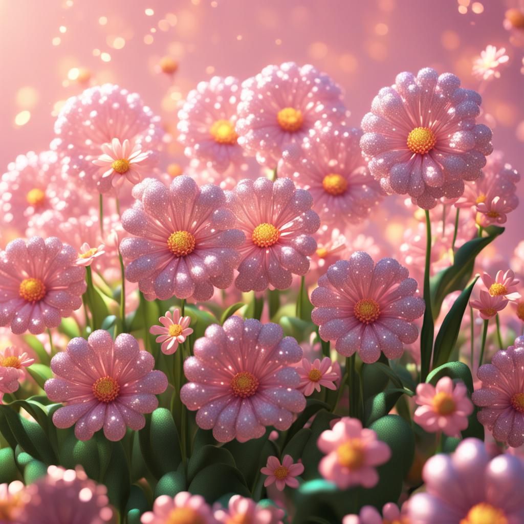 Light Pink Sparkling Flowers in 3D Digital Art