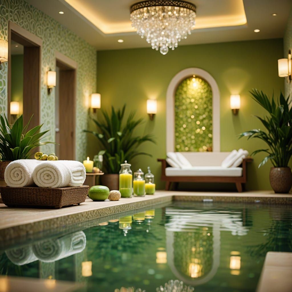 Glam Spa with White and Green Decor