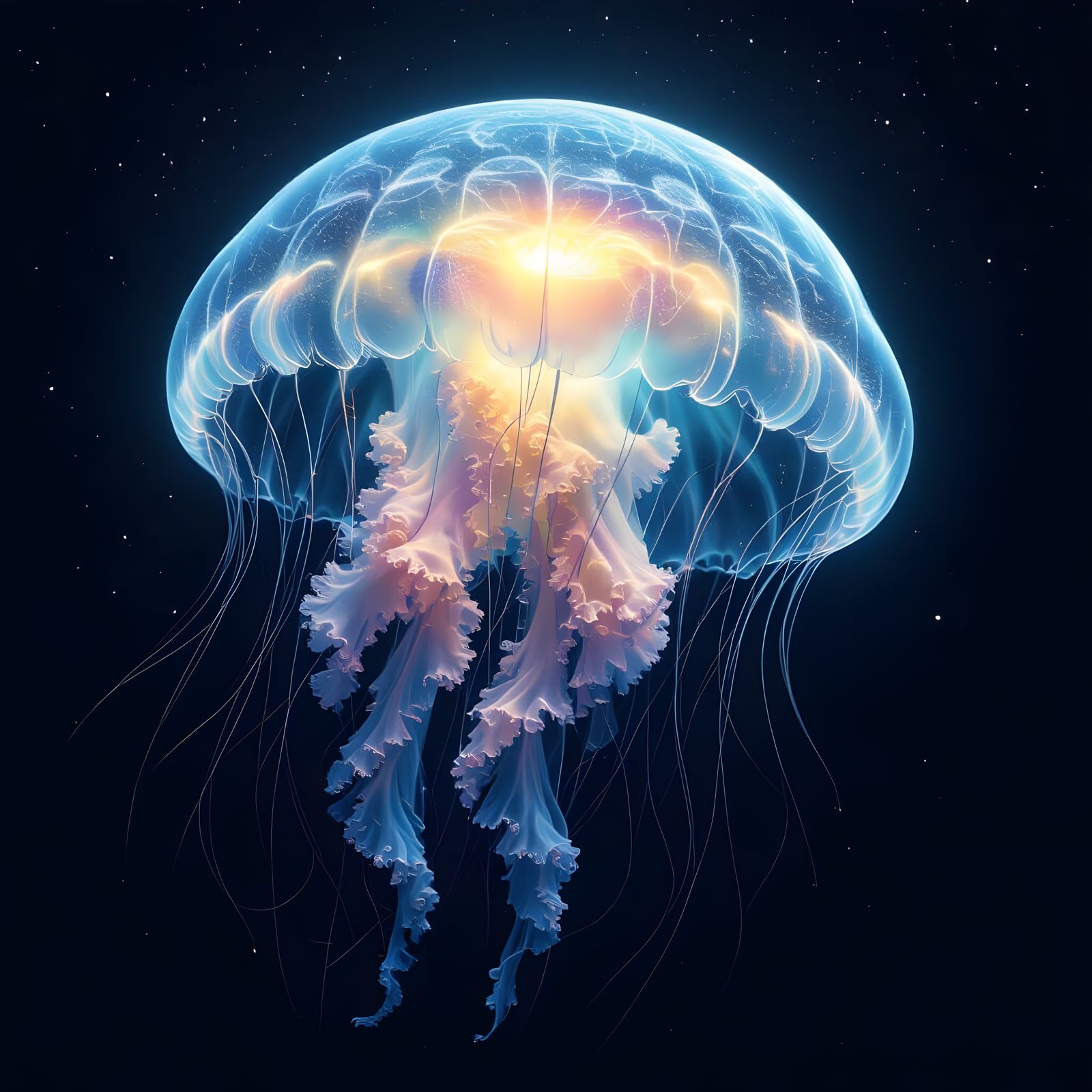 Bioluminescent Jellyfish Drifting Through Space in Surreal S...