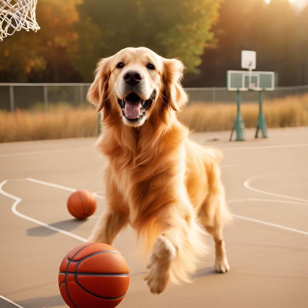 Golden Retriever Plays Basketball