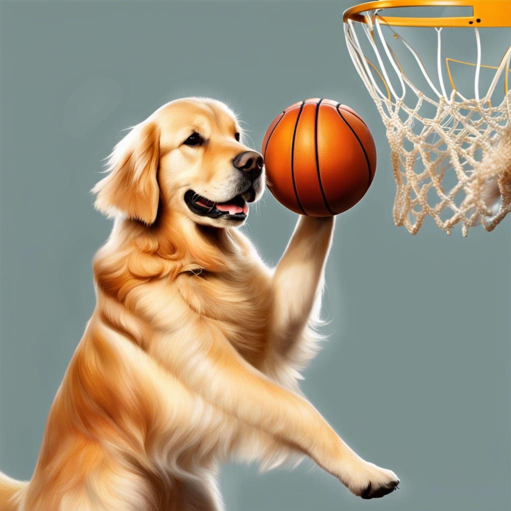 Golden Retriever Plays Basketball in Artistic Style