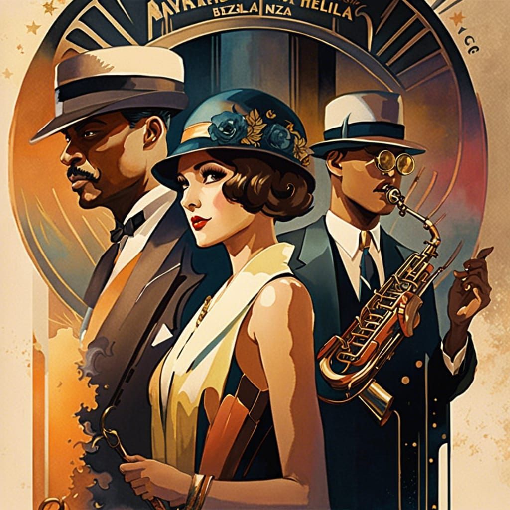 Art Deco Jazz Band Poster in Watercolor Style