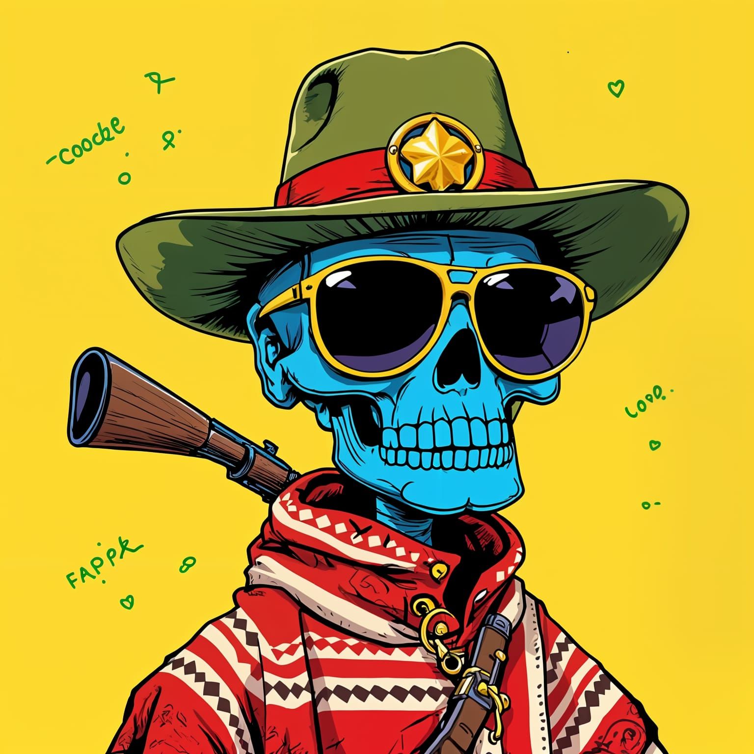 Vibrant Stylized Character in Whimsical Adventure Scene