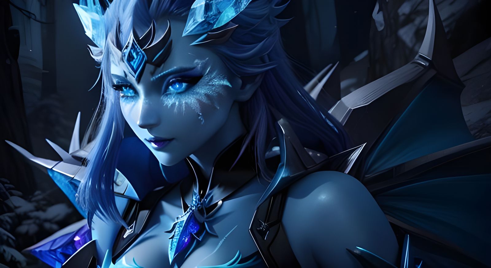 Fantasy Dragon Lady with Ice Crystals and Blue Eyes
