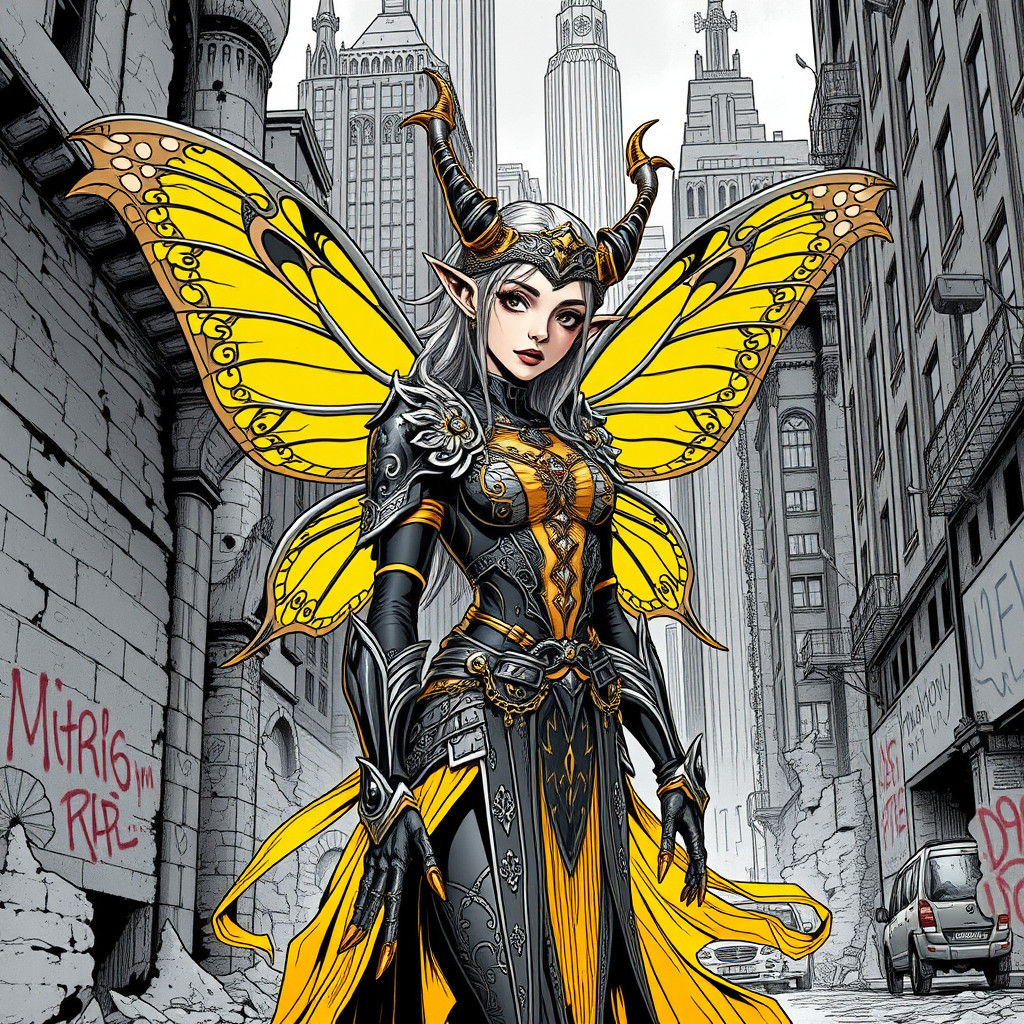 Decadent Elf with Yellow Wings, Comic Book Style