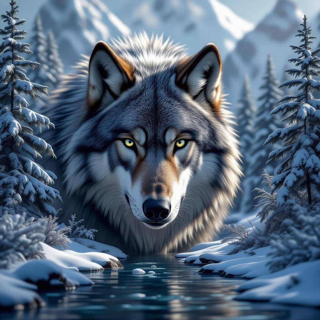 Majestic Wolf Over Dual Forests in Hyperrealistic 3D