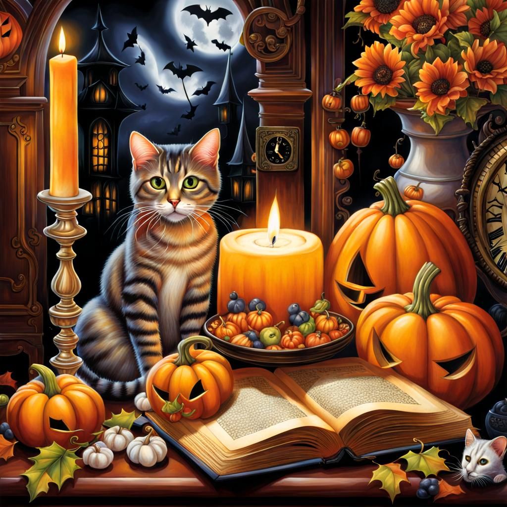 Halloween Hidden Object Scene: Mouse, Cat and Candle