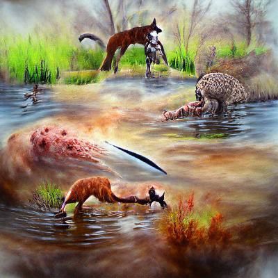 Prehistoric Hunters by a Waterhole