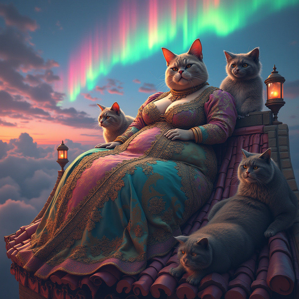Decapitated Woman on Rooftop in Opulent Fantasy Art