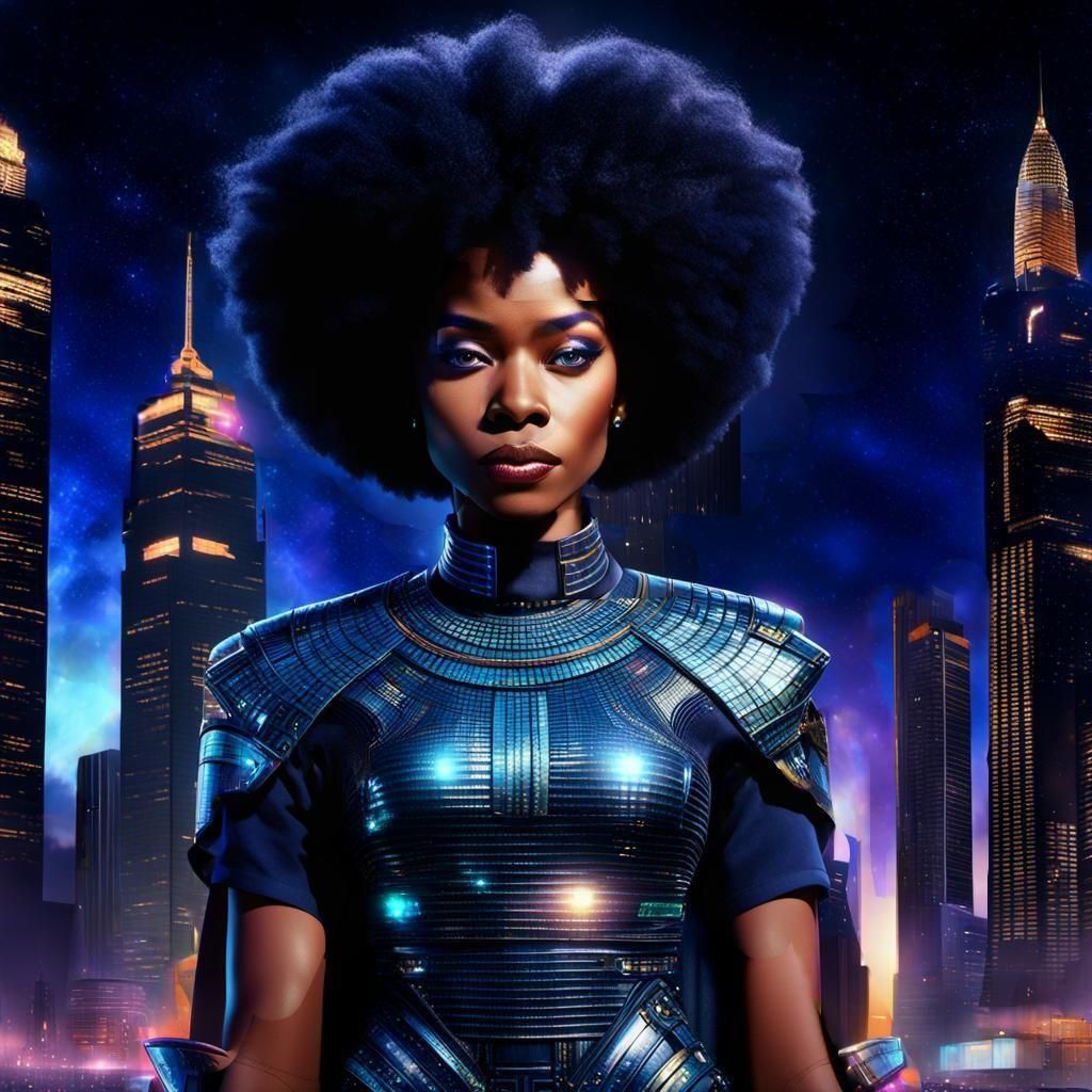 Futuristic Black Woman: Detailed Matte Painting