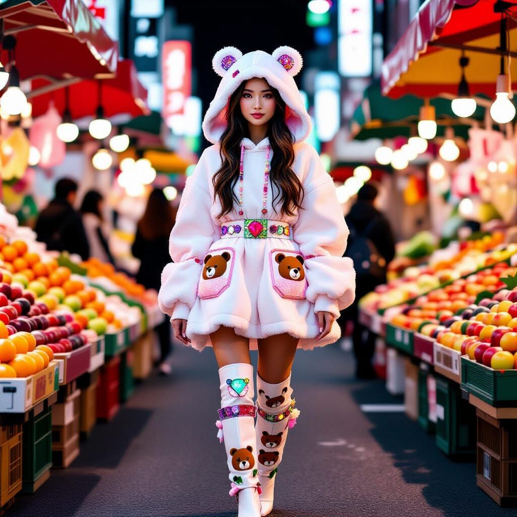 Fruit Stall Catwalk....Tokyo lit up street at night