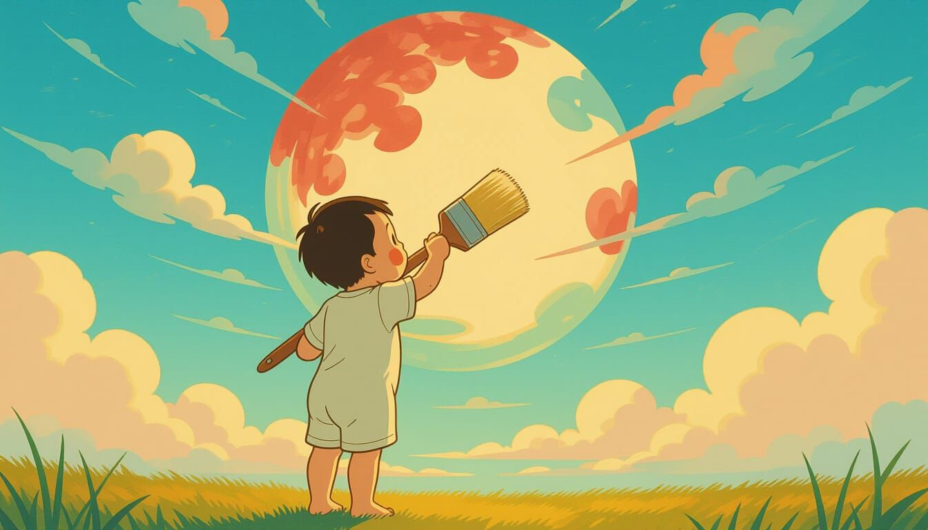 Baby Paints Mother's Face in Sky with Giant Brush