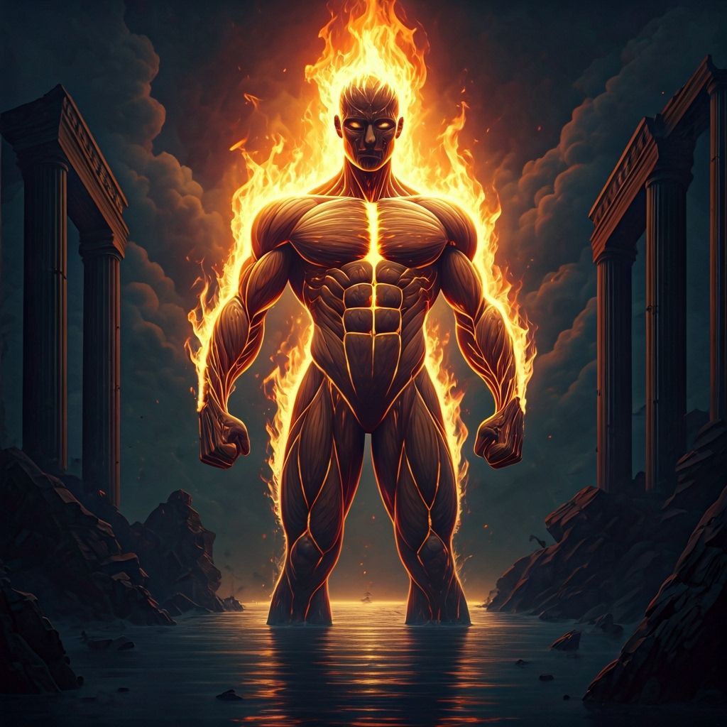 Fire Elemental in Flooded Ruins: Dystopian Futurism