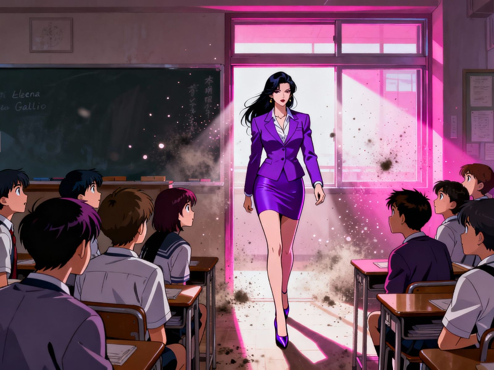Anime Femme Fatale Enters Classroom in Style