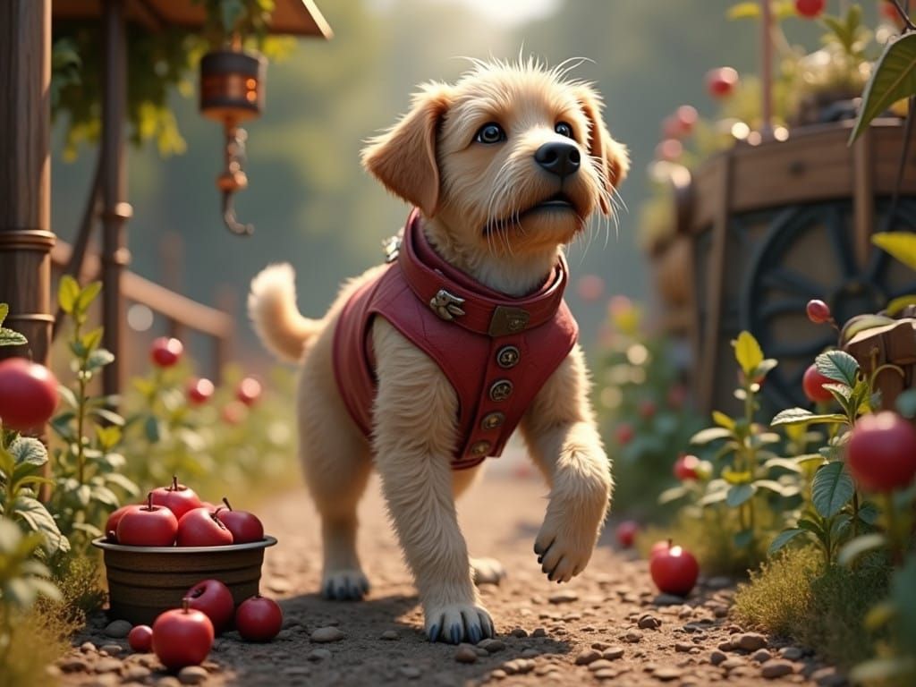 Whimsical Steampunk Dog Caught Red-Pawed with Stolen Apples ...