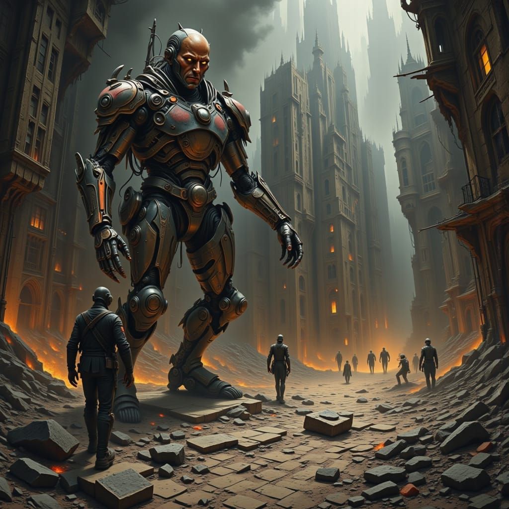 Sci-fi Bots Scour Destroyed City for Wealth