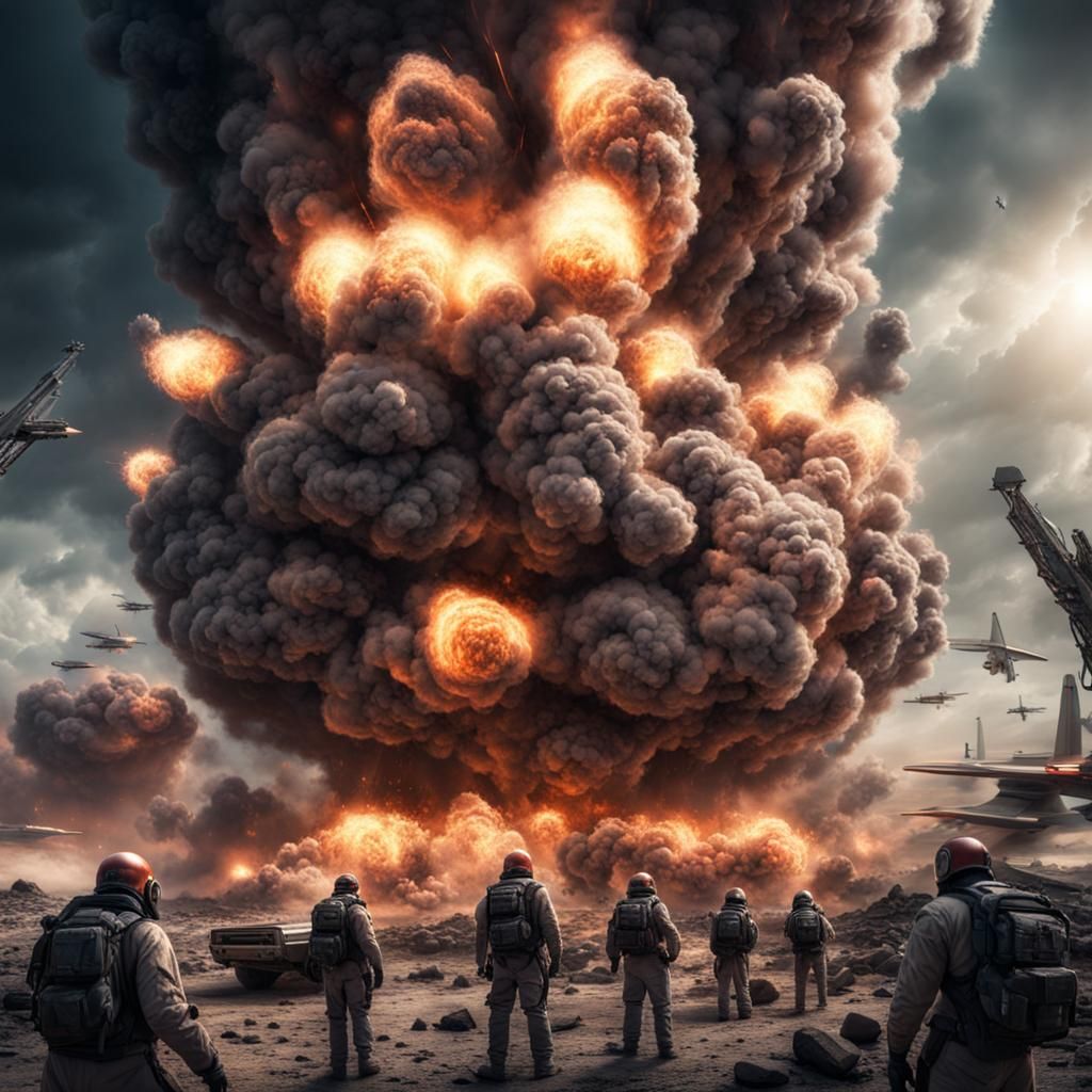 Sci-Fi Gang War with Explosions in Hyperrealism