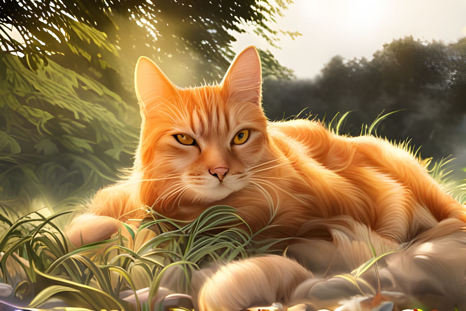Orange Tabby Cat Surveys Misty World: Photorealistic Close-U...