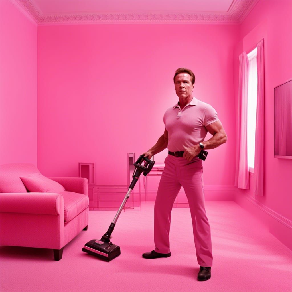 Arnold schwarzenegger with a hoover as weapon