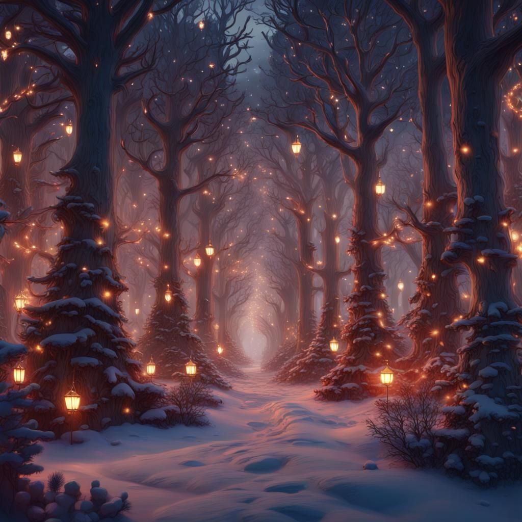Enchanted Christmas Light Forest: Fantasy Concept Art