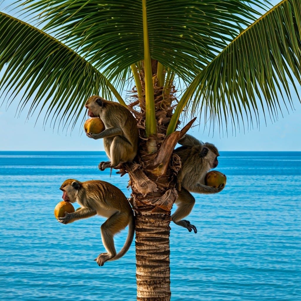 Monkeys and Coconuts in Palm Tree Paradise