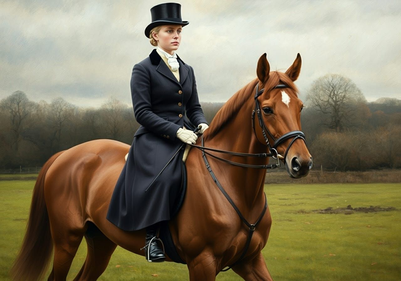English Countess Riding Chestnut Horse, Classical Style