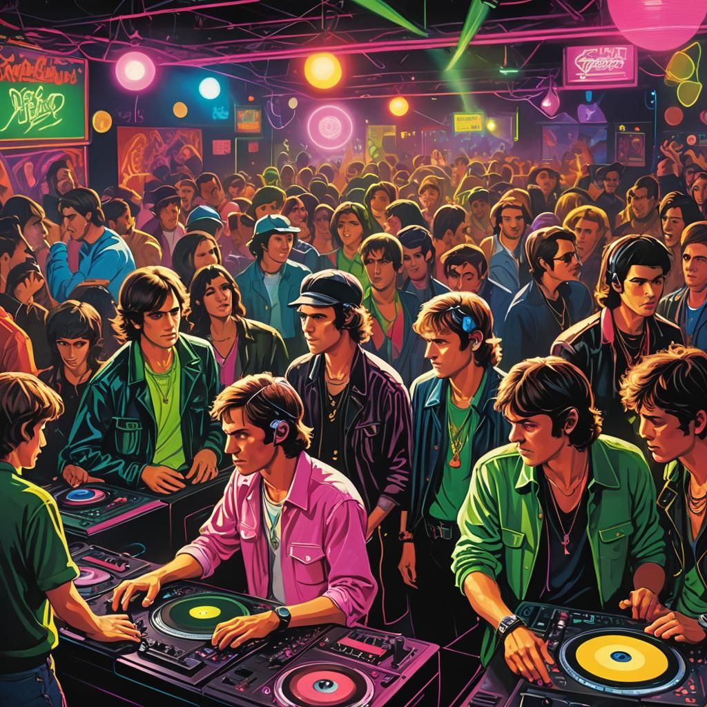 DJ Competition in a Neon Fantasy Nightclub