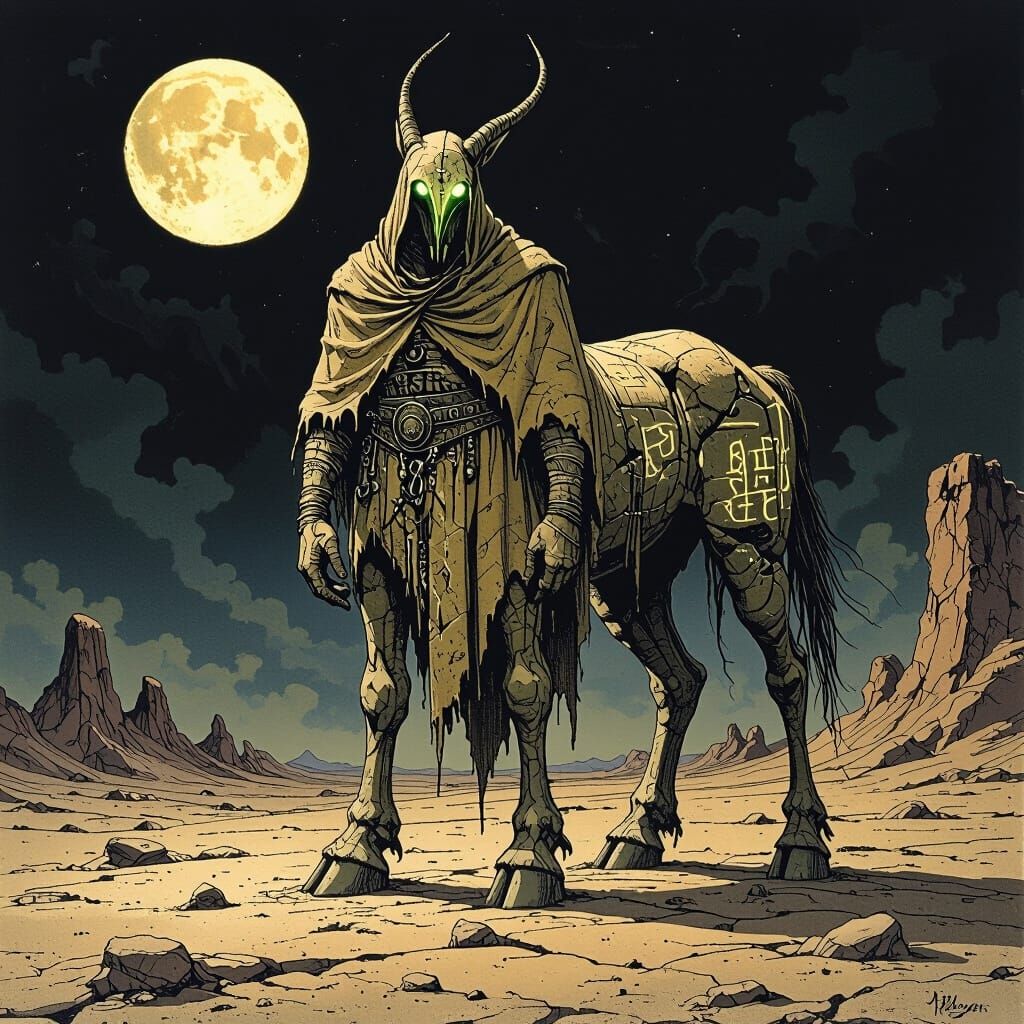 Ancient Stone Centaur Guards Alien Landscape