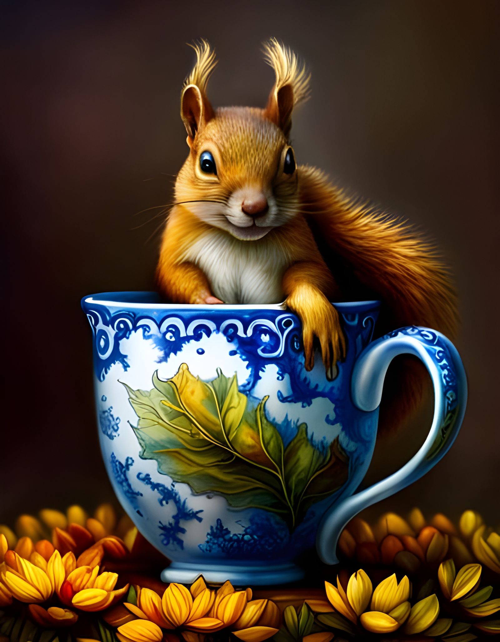 Zombie Squirrels in Teacup, Hyperrealistic Baroque Painting