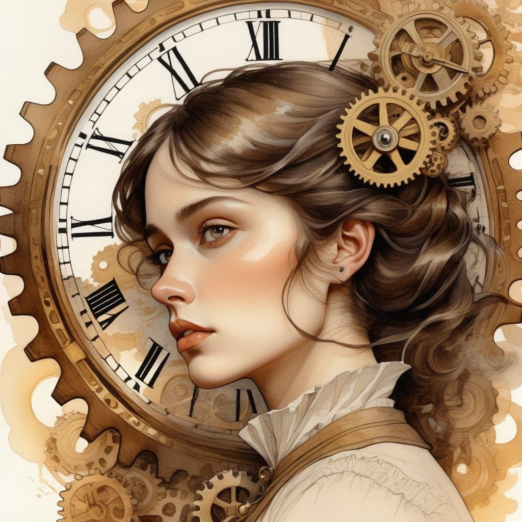 Whimsical Time Traveler in a Vintage-Inspired Clockwork Vort...