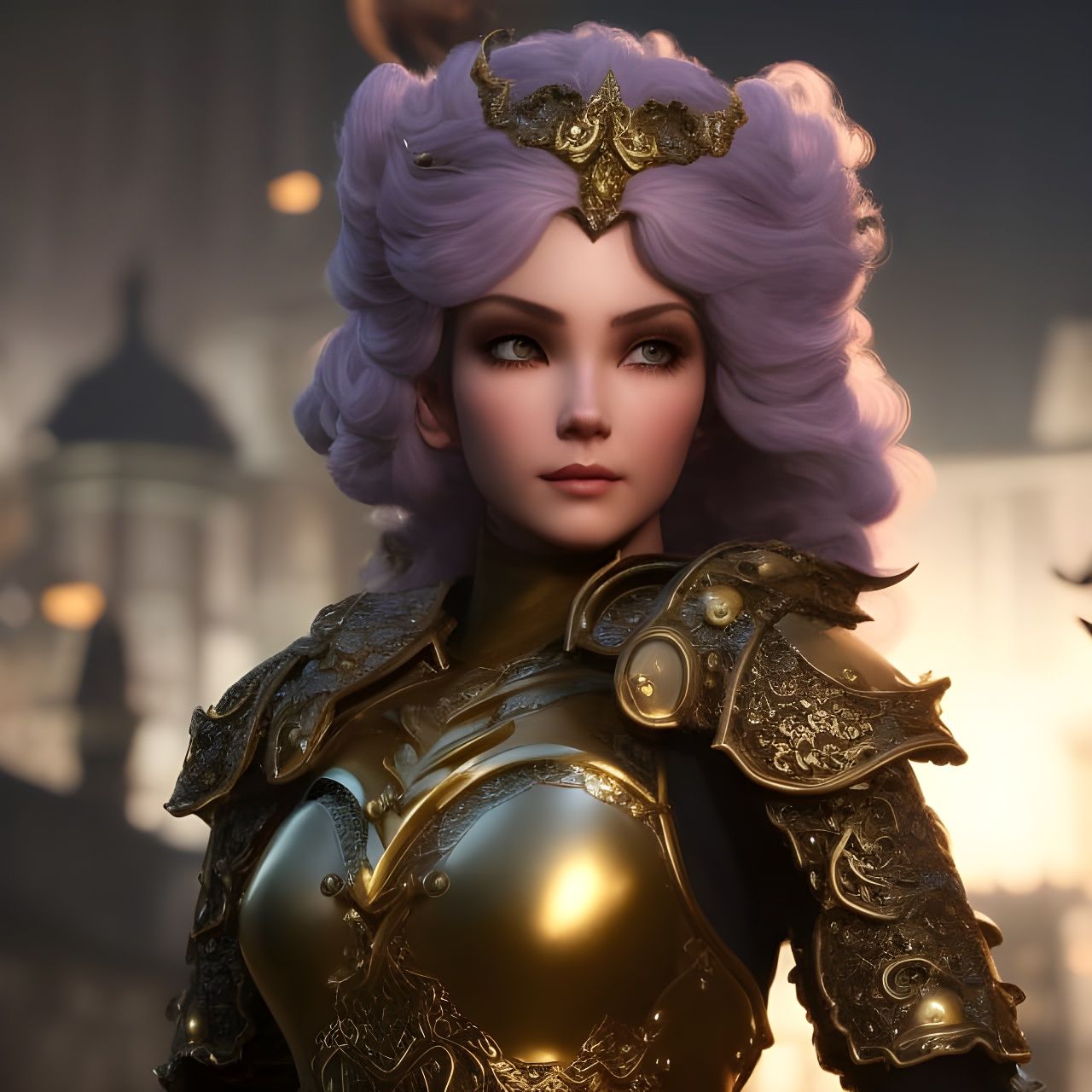 Rococo Elf Girl Portrait on Moonlit Street