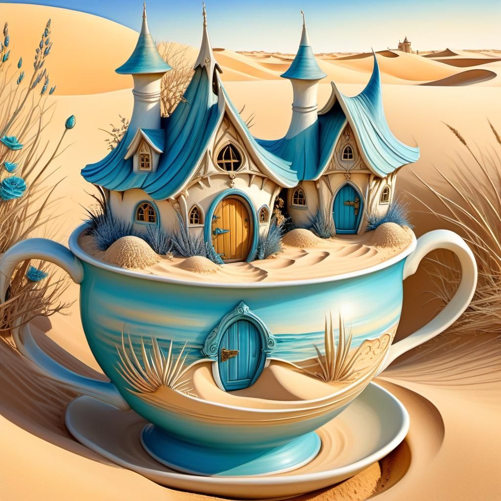 Fairy Cottage in Teacup, Fantasy Art