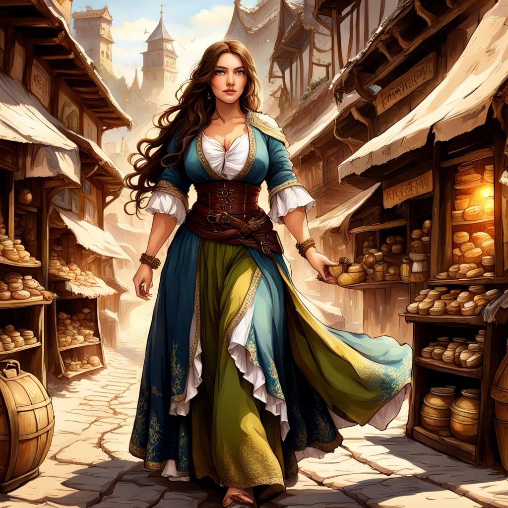 Fantasy Merchant Woman with Long Hair