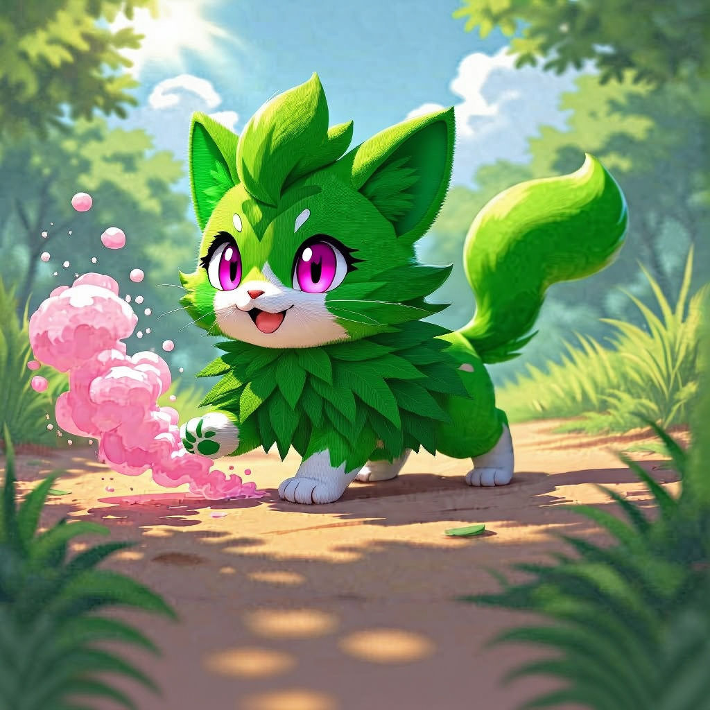 Sprigatito Releases Pink Mist: Hyperrealistic Pokemon Concep...