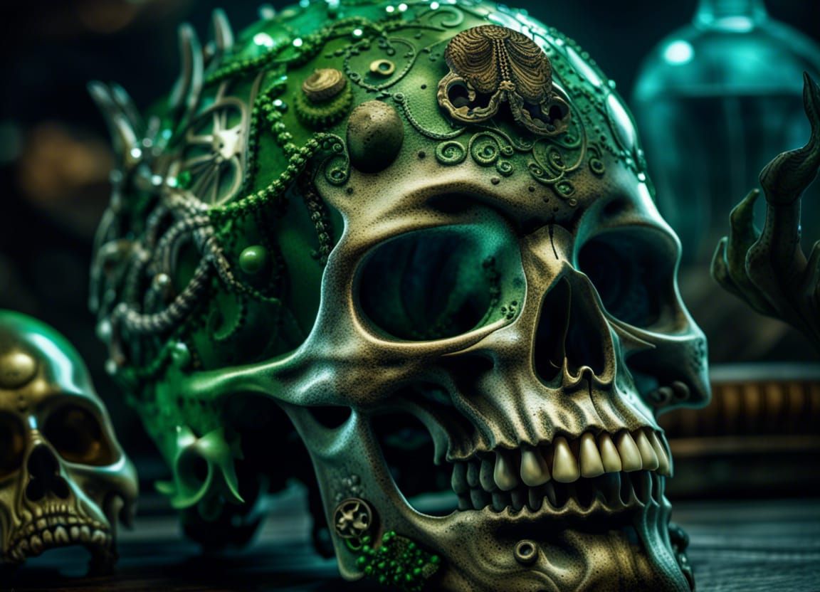 Steampunk Mermaid and Skull Undersea Scene