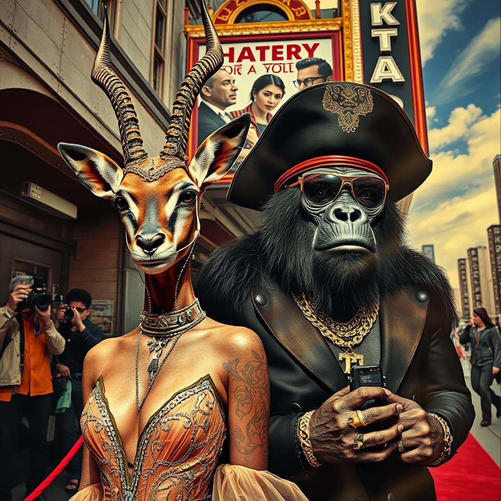 Glamorous Gazelle and Gorilla Red Carpet Couple in Front of ...