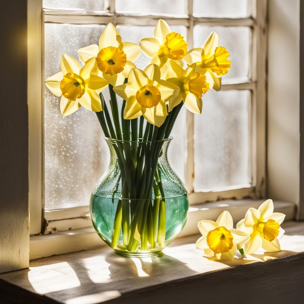 Sunlit Daffodils in Vase: A Study in Serenity