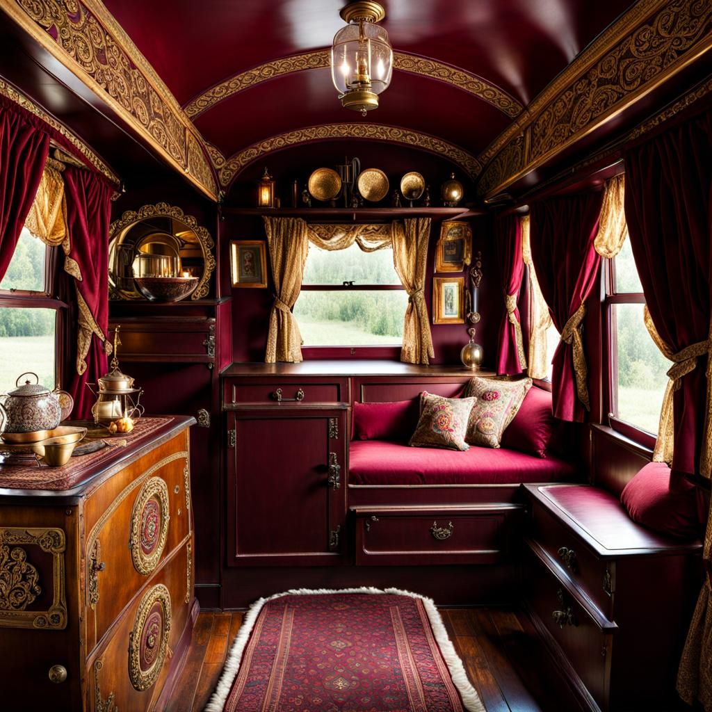 Authentic Gothic Gypsy Wagon Interior, Circa 1900