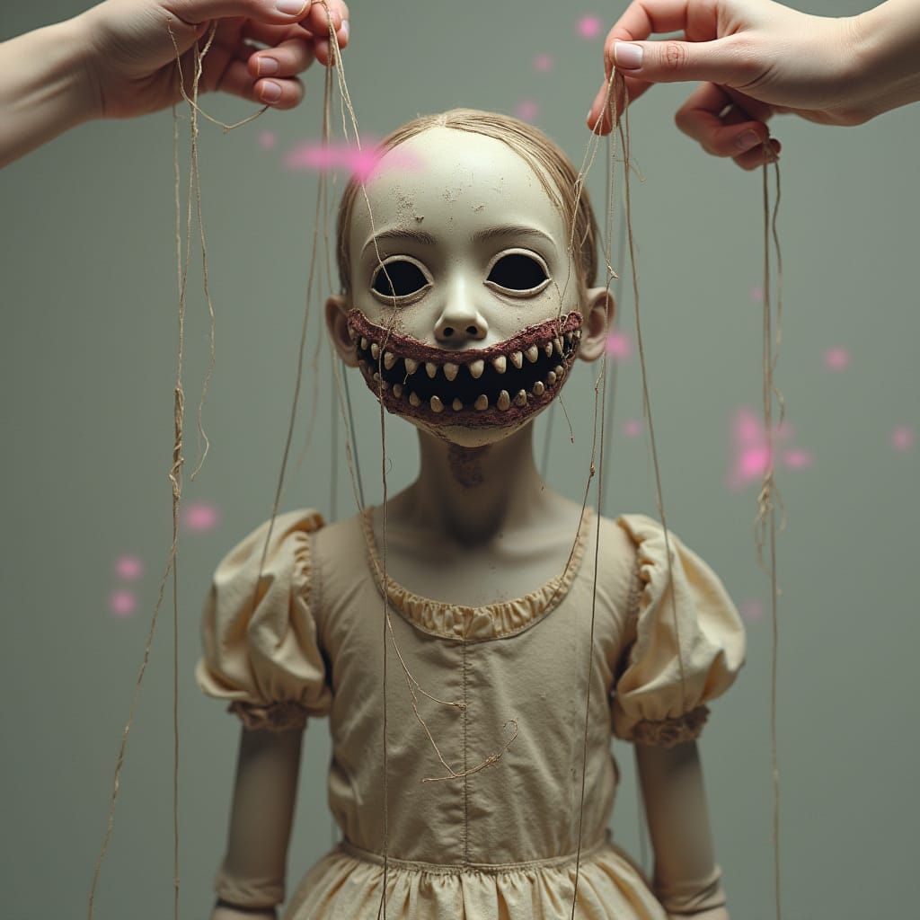 Creepy Victorian Marionette with Glitch Effects