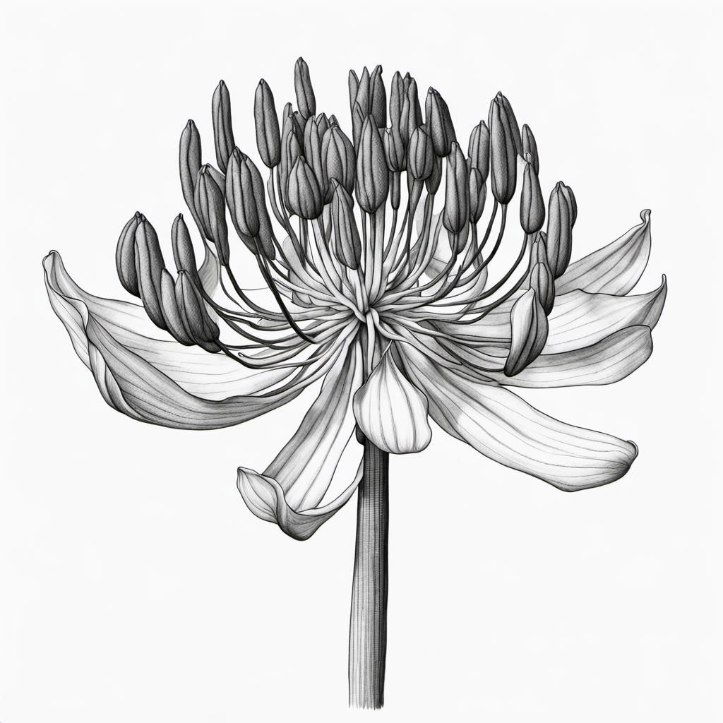 Detailed Botanical Agapanthus Line Art