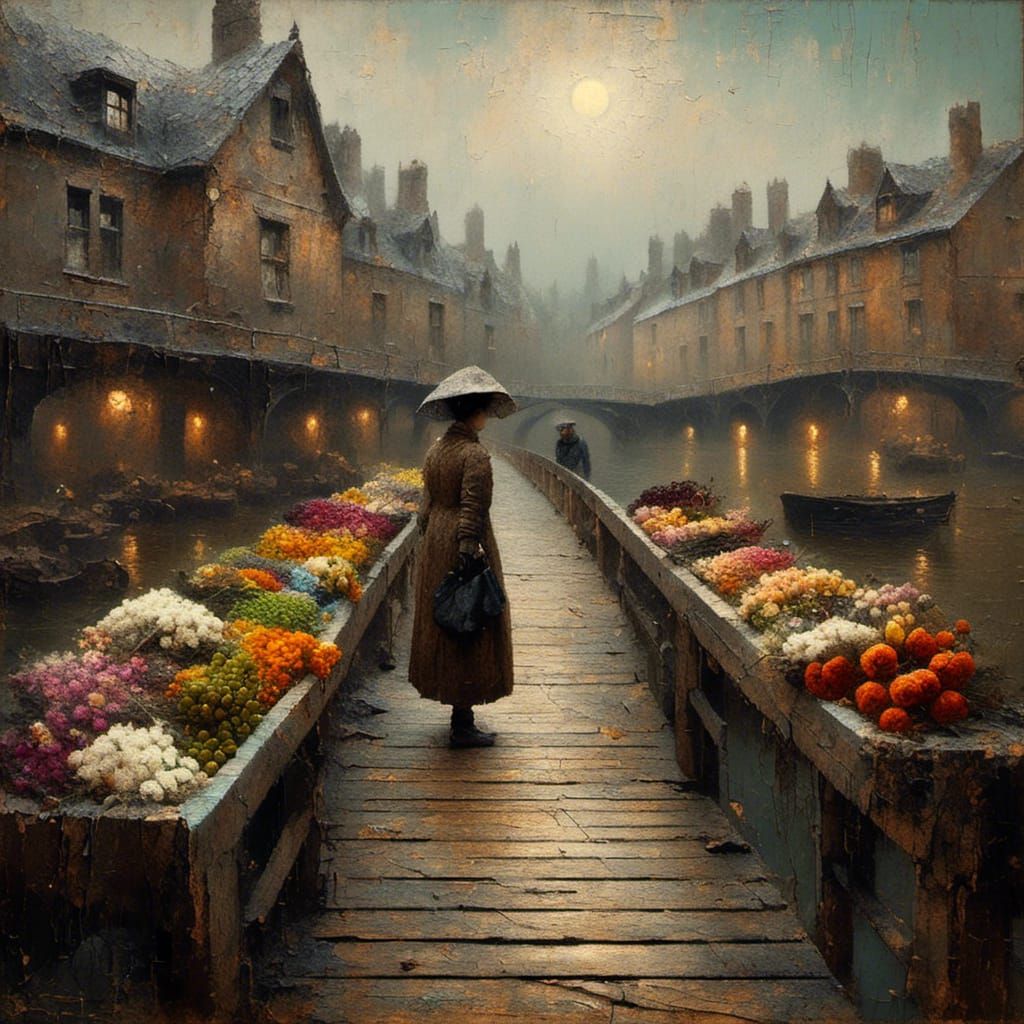 Victorian Flower Seller with Cracked Oil Paint Finish