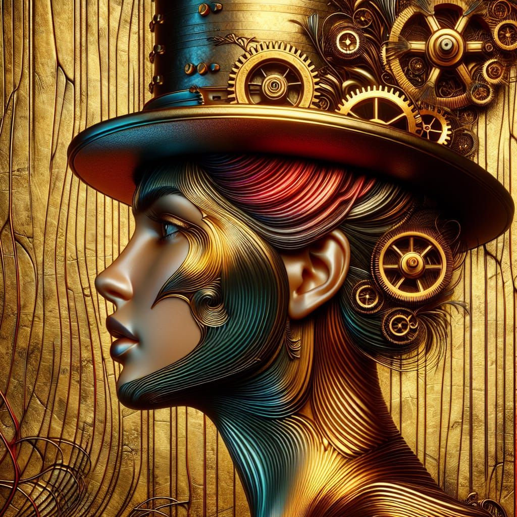 Steampunk Woman with Golden Gear Top Hat