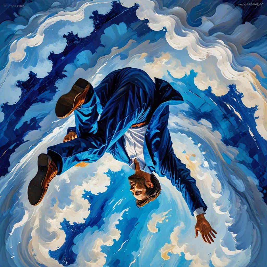 Expressionist Figure Ascending in Swirling Impasto Clouds