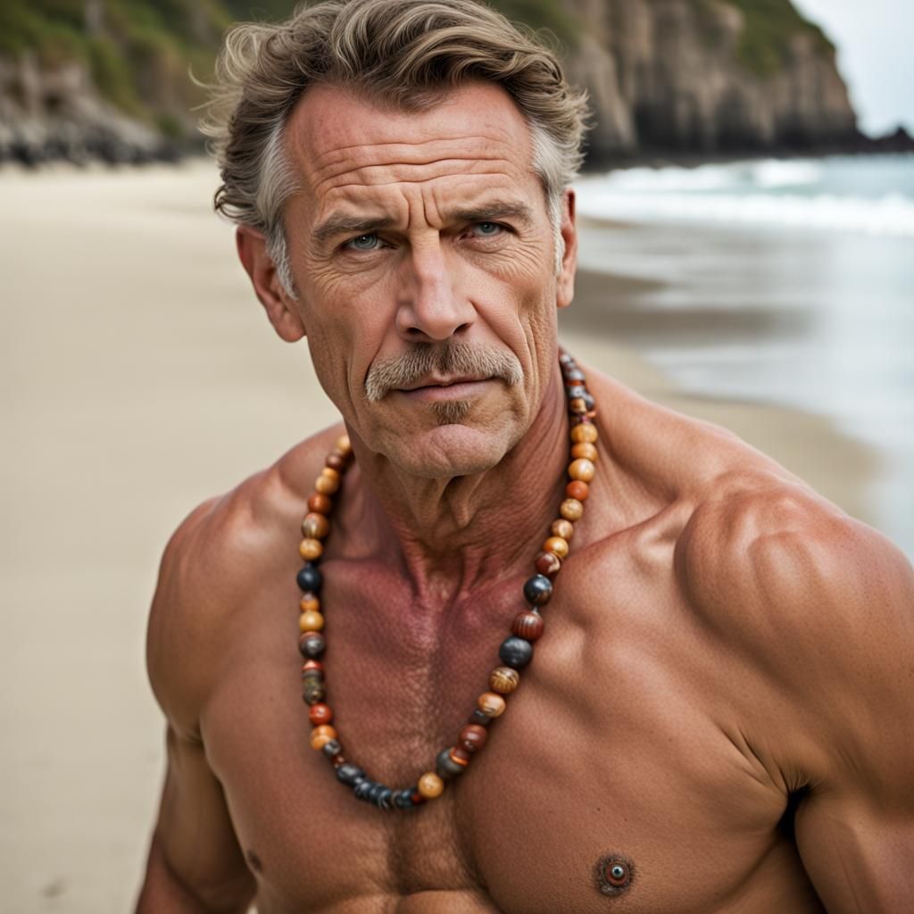 Handsome Man Portrait on Beach with Bokeh
