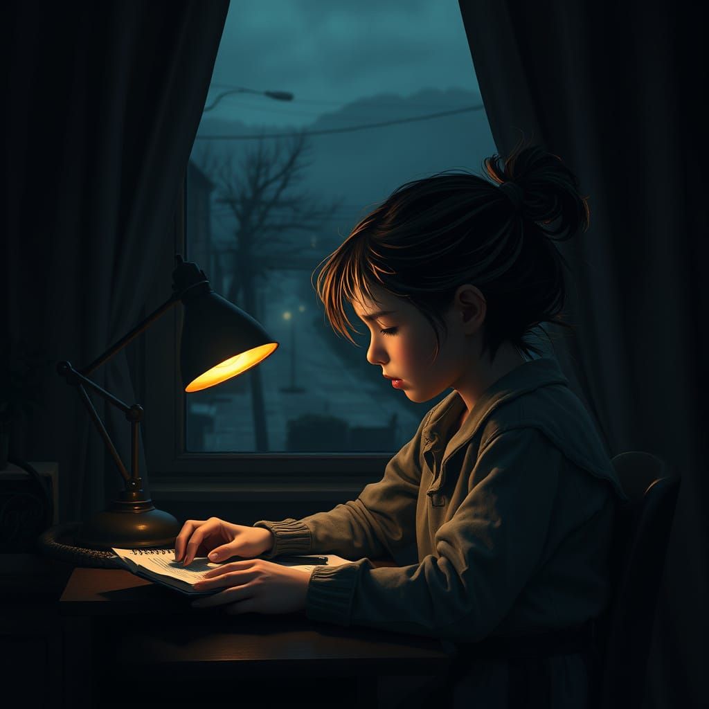 Girl in Despairing Study Session