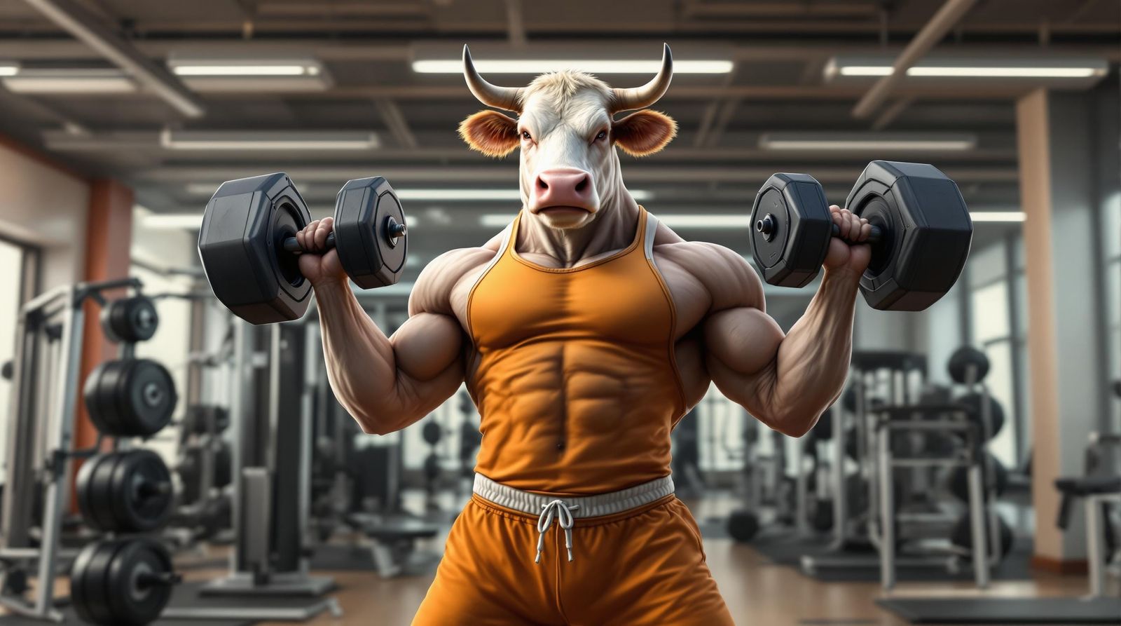 Muscular Cow Flexes in the Gym