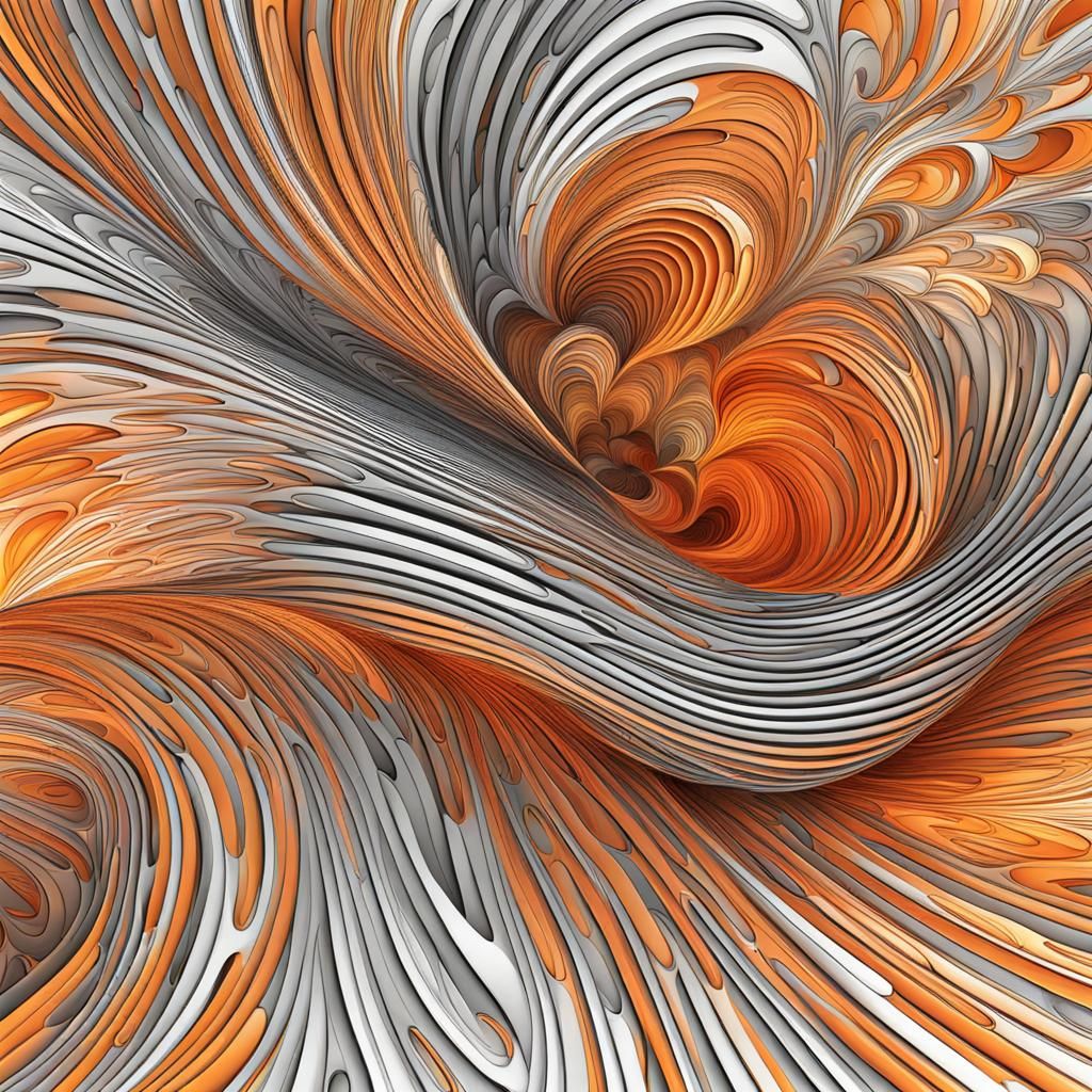 Abstract Tangerine Fractal with Zentangle and 3D Shading
