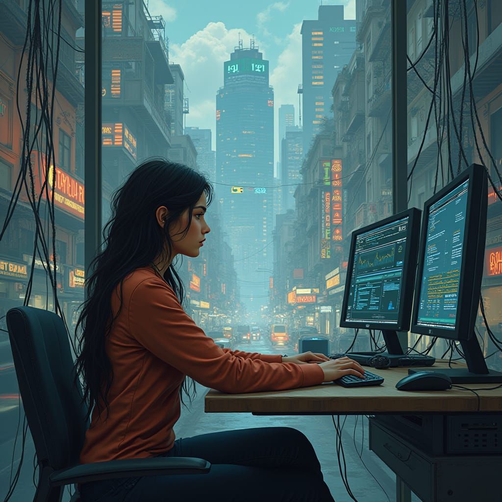 AI Expert in Futuristic Venezuelan Cityscape