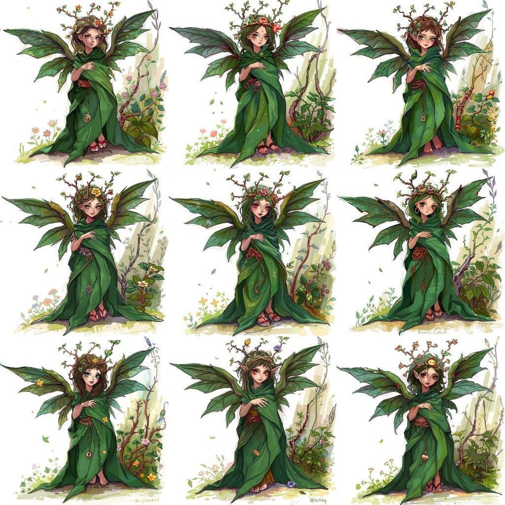 Dryad Valkyrie Witch in Botanical Art Style